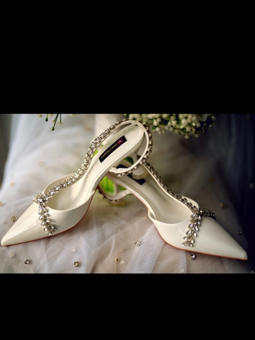 White 3in Heels with silver embellishments